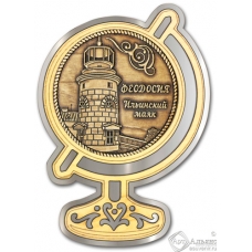 Магнит из бересты Феодосия-Ильинский маяк глобус серебро
